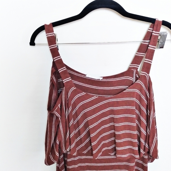 Lush Brown and White Striped Ruffle Tank Midi Dress Size Medium - Picture 4 of 6